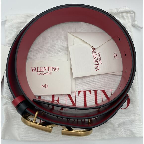 NEW Valentino Garavani V Logo Belt Reversible Black Red Gold 40mm 80 32 NWT - Picture 7 of 16